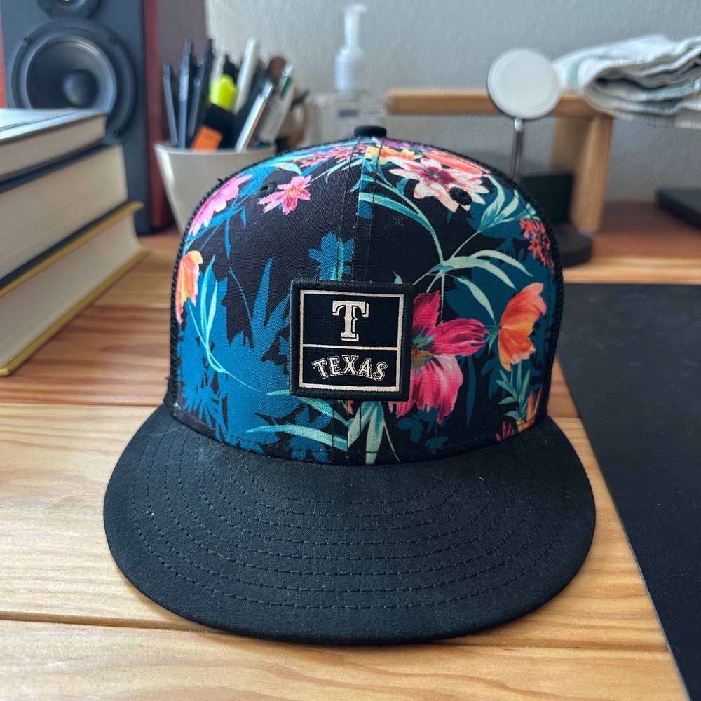 Texas Rangers Floral Black SnapBack Trucker Cap